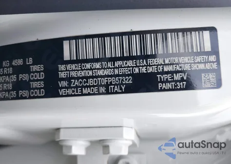 2015 Jeep Renegade Limited z USA, uszkodzony, nr VIN ZACCJBDT8FPB57322